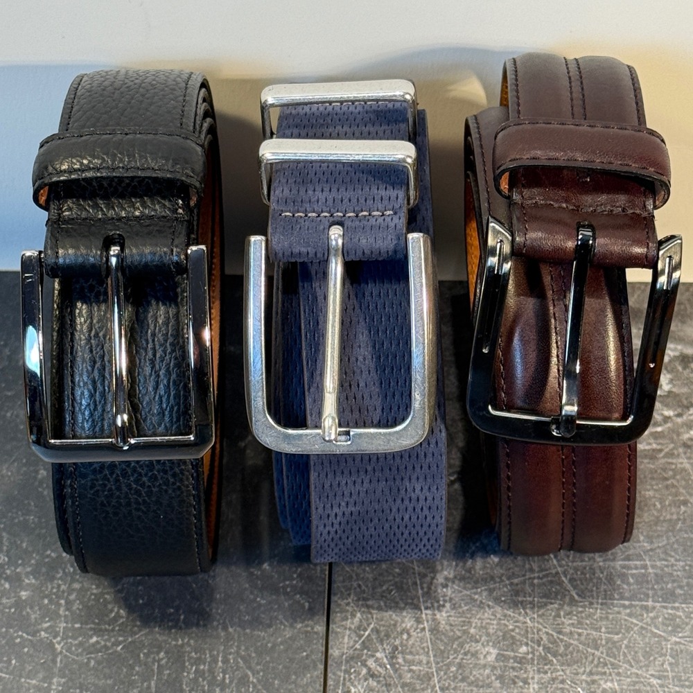 Mens Lejon & Tulliani Leather Belt Bundle | Size 54 Black Brown Blue made in USA
